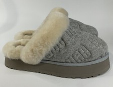 UGG DISQUETTE FELTED GREY SHEARLING WOMEN'S PLATFORM SLIPPERS SIZE 9