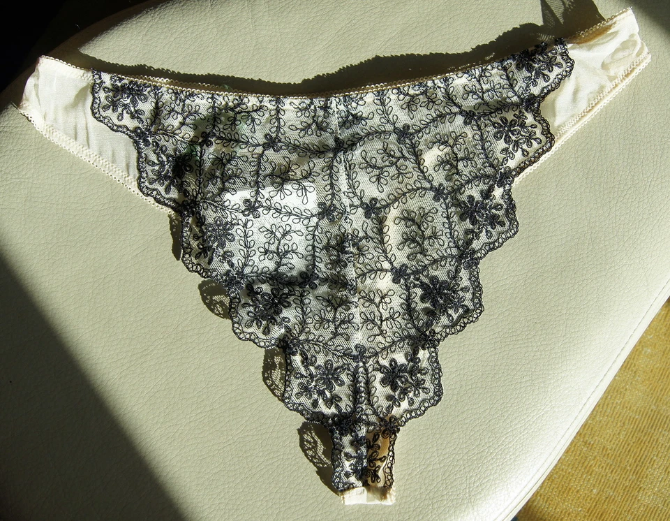 Wolford Apricot/Black Sheer Embroidered Floral Hipster Thongs - Image 2 of 4