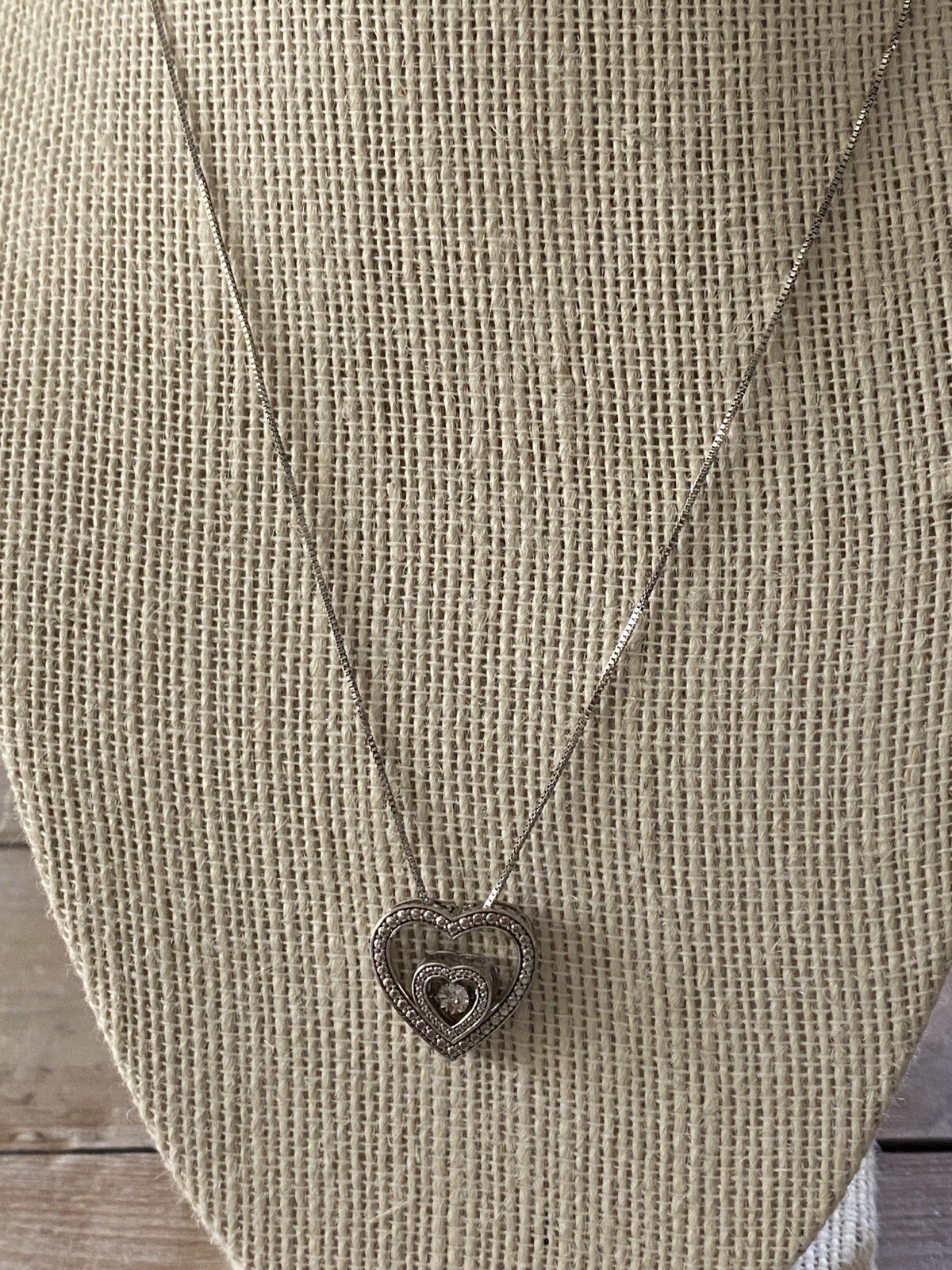 Solid Sterling Silver Double Heart Floating Diamo… - image 2