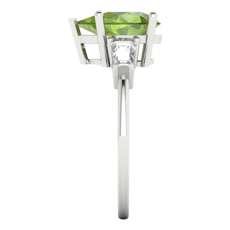 2.5 cttw Pear-Cut Natural Peridot 3 Stone Engagement Ring (14K White Gold) - Image 3 of 4