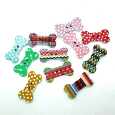 Pkg of 50 DOG BONE 2-hole White Wood Buttons 1" x 1/2" (25 x 12mm) Crafts (9087)