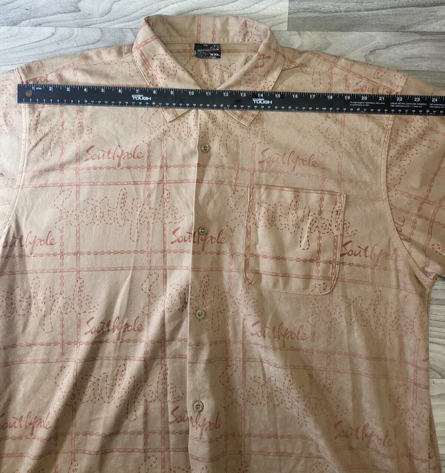 Vintage Southpole Suede Camp Shirt Mens XXL Short Sleeve Plaid Hip Hop Skater - Image 2 of 4