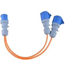 16A Plug - 2x 16A Sockets 240V 2 Way Orange Power Splitter Generator Power 