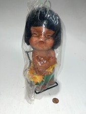 Vintage Hawaii Hawaiian Hula Dancer Doll Crossed Arms Happy Freckle Face 9.5"