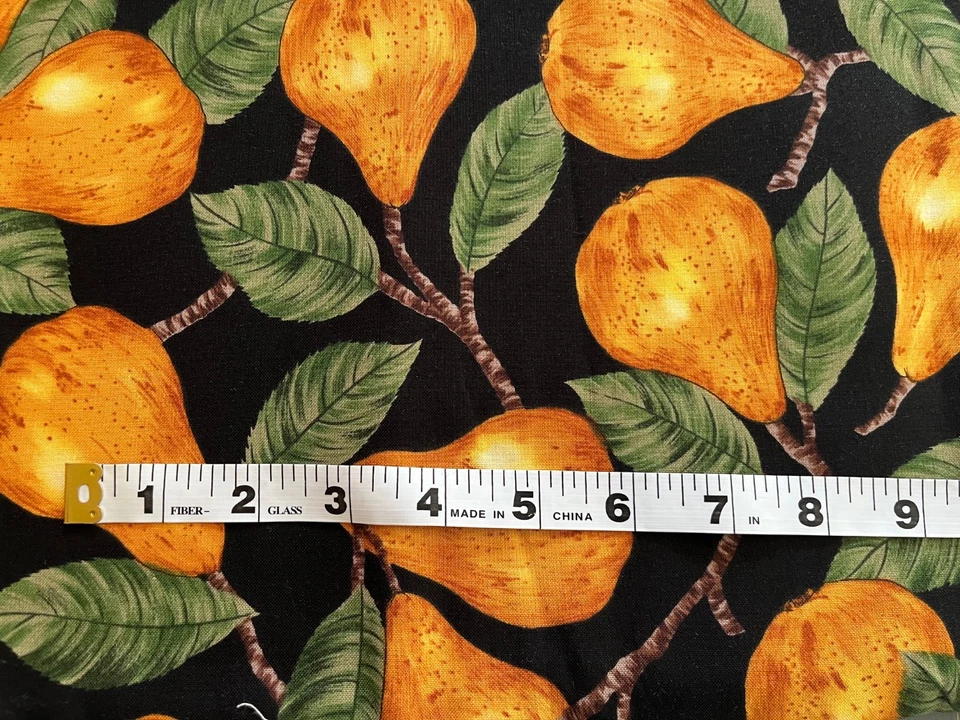 Karen Jarrar Fabric Marcus Bros Cotton Pears on Black Fabric  2 Yds - Image 2 of 3