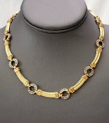 Vintage Gold Tone Segmented Bar Links Rhinestone Collar Necklace 16'' L