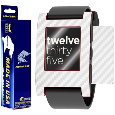 ArmorSuit MilitaryShield Pebble Smartwatch Screen Protector + White Carbon Skin