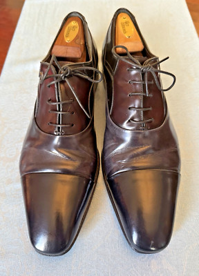 MORESCHI Men s Tri-tone Leather Cap Toe Oxford Shoes US 10 Made in Italy