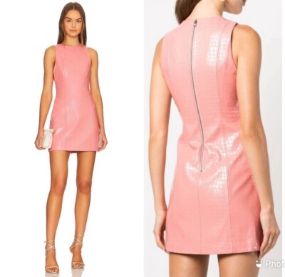 Alice + Olivia Daven Pink Faux Leather Mini Sheath Dress Sz 2 Croc Snakeskin