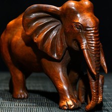 4.8-inch Old Collectible Boxwood Finely Carved Elephant Mother and Son Statue