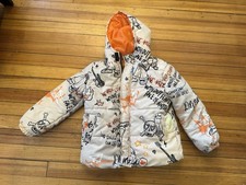 SHEIN Kids Puffer Jacket Tan Graffiti Ski Snowboard Coat Size 8 Youth COURAGE
