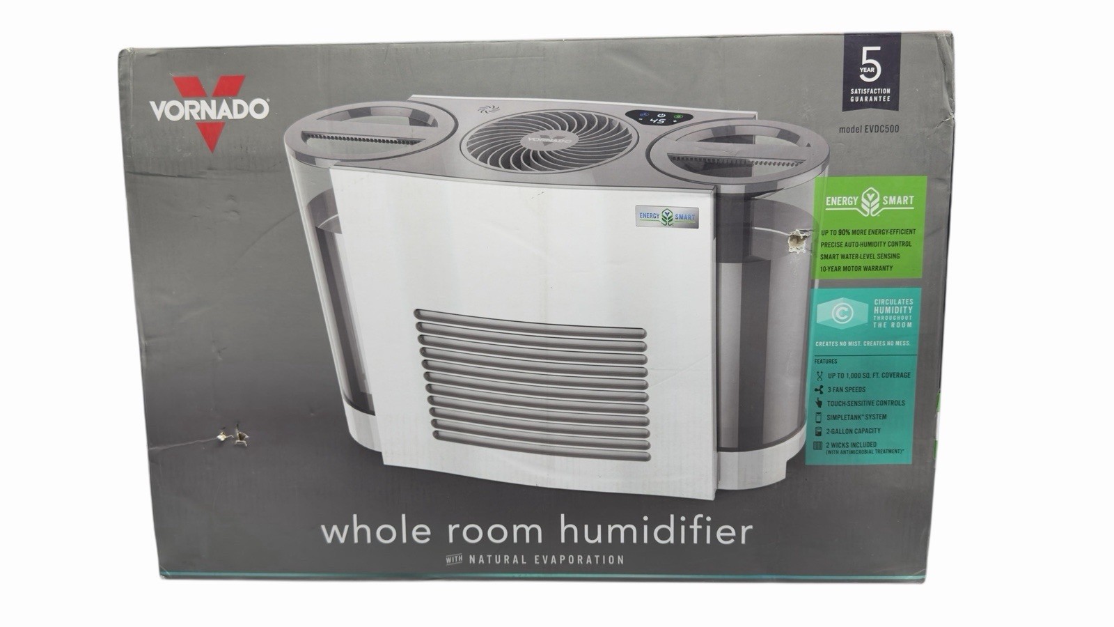 Vornado Energy Smart EVDC500 Evaporative Humidifier Auto Shut-off 2 Gallon