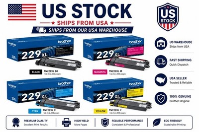New Brother TN229XL 4-Pack High Yield Toner Cartridges (CMYK: Black, Cyan, Magen