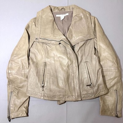 Rezrekshn by Esther Chen Biker Jacket Womens Medium Beige Leather Outdoor Racing