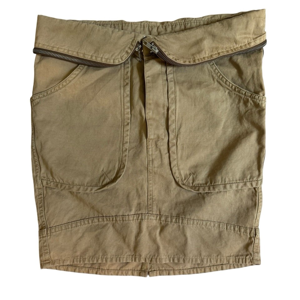 Isabel Marant Khaki Cotton Linen Utility Skirt Size 1 AU 8–10 Fold Over Zip