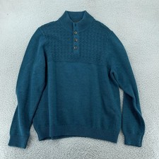 Tommy Bahama Sweater Mens Large Teal Blue Mock Neck Henley Button Textured Knit