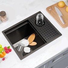 21.6 Inch Stainless Steel Nano Single Bowl Bar Prep Sink with Glass Rinser Black