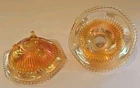 Vintage 6” Jeanette Carnival Glass 3 Footed Marigold Iridescent Candy Bowl Set