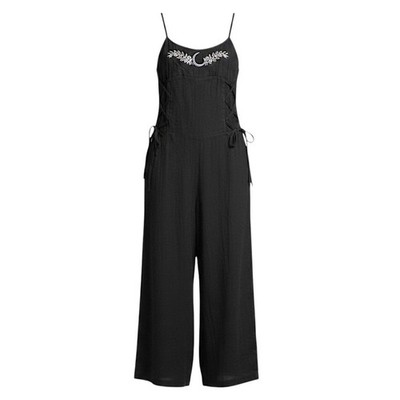 Killstar Moonlight Fang Dungarees Small Black Wide Leg Jumpsuit NWT