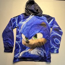 Sonic the Hedgehog Hoodie Size Large Blue Graphic Sega Unisex Youth/Small Adult