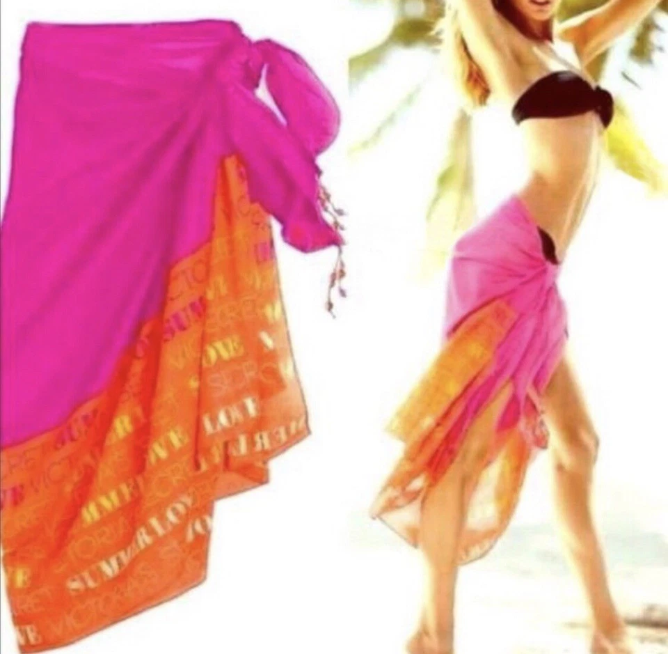 Victorias Secret Playa Cubrimiento Crucero Vacaciones Vacaciones Rosa Naranja 100% Algodón Foto 2 de 4