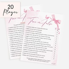 Baby Shower Game - Pink Bow True or False, Girl, Ribbon, Quiz, 10-40 Players