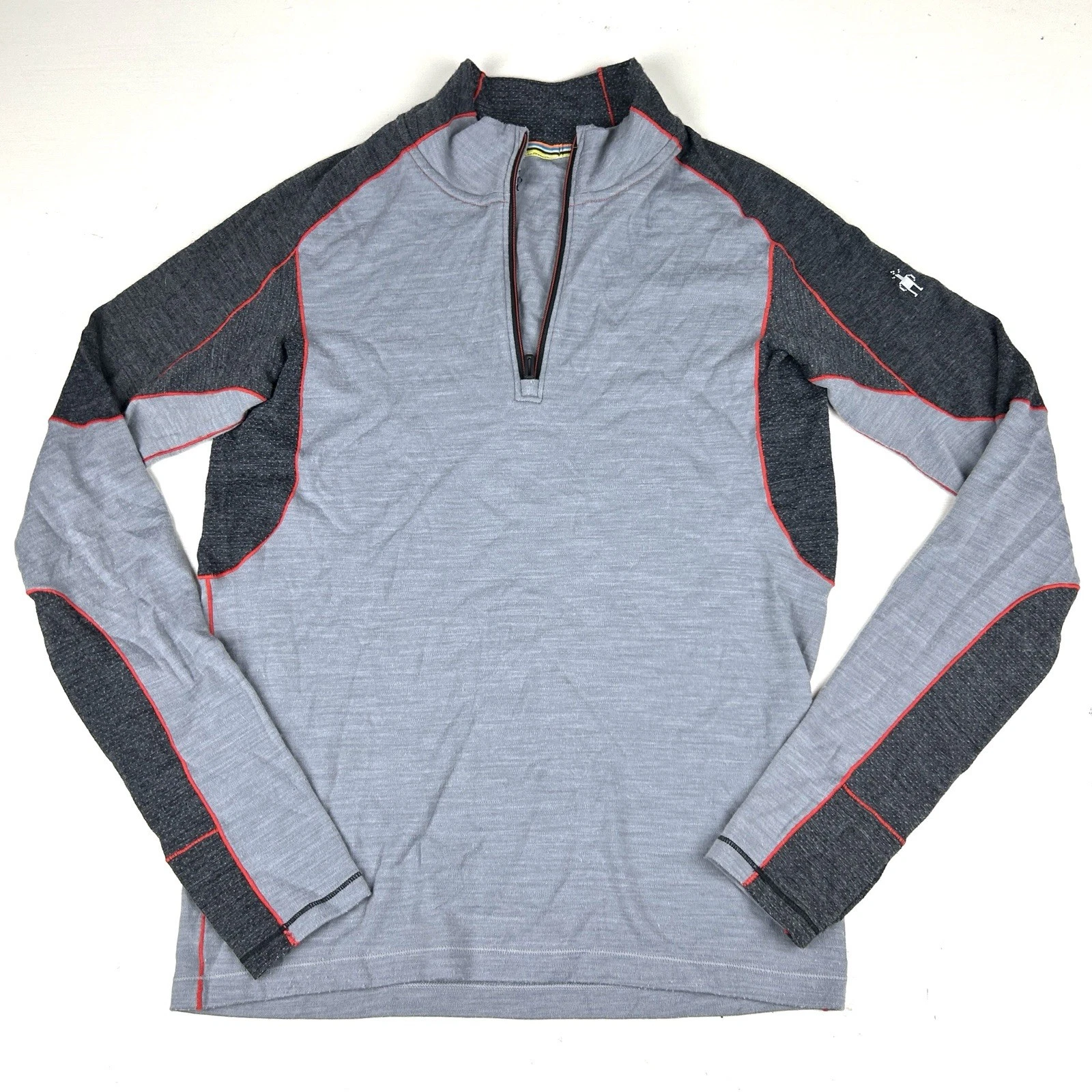 SmartWool Merino Wool Baselayer 1/4 Zip Long Sleeve Shirt Mens Small Gray
