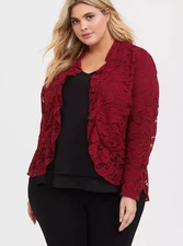 Torrid womens red lace blazer Size 4X open long sleeve dark romantic Victorian
