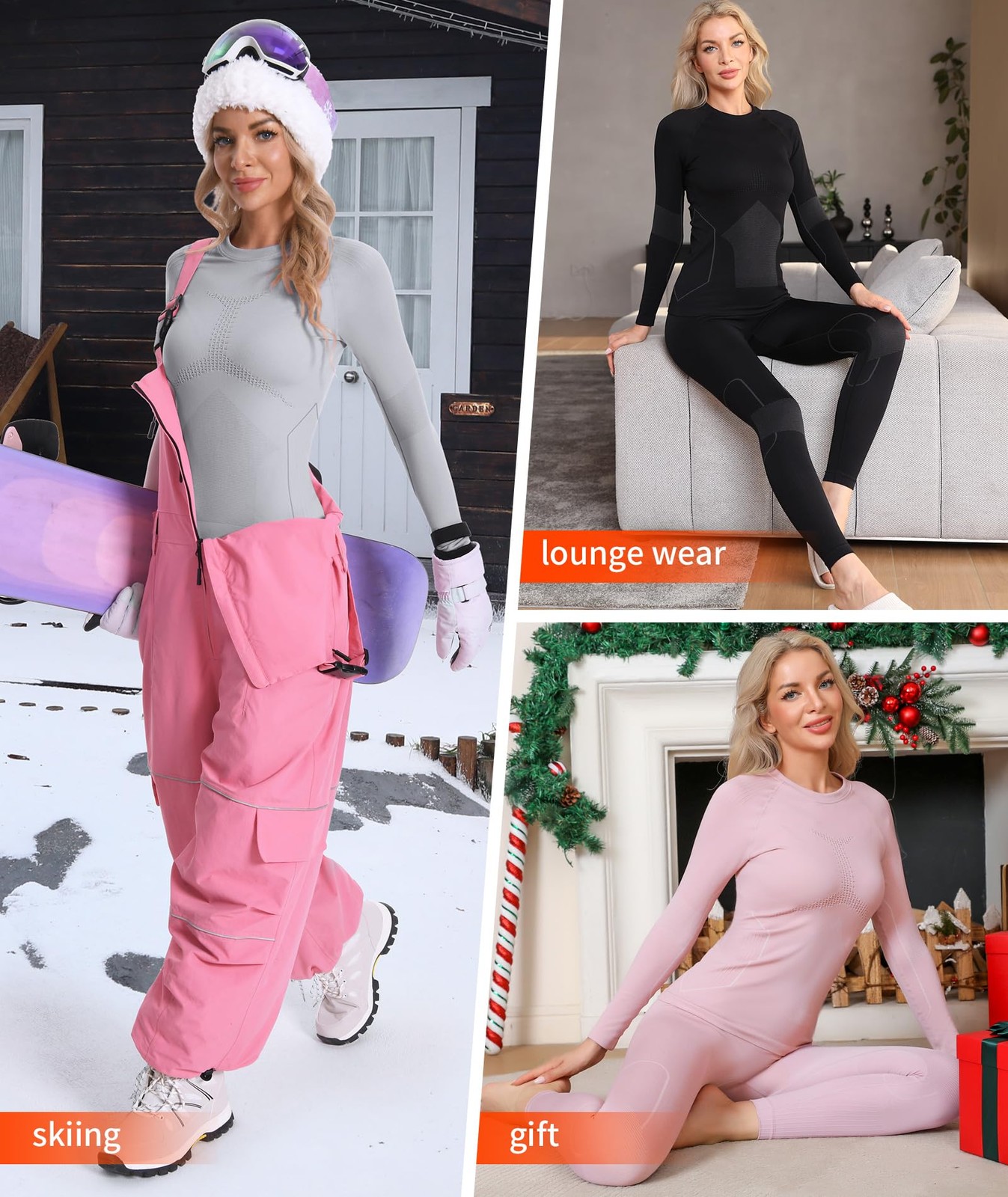 Thermal Underwear Set for Women - Long Johns Base Layer, Black, Medium