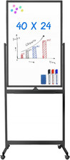 Magnetic Mobile White Board, 40 X 24 Double Sided Dry Erase Board Rolling Whiteb