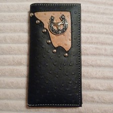 Western Hand Crafted Bill Fold Wallet Horseshoe With Longhorn