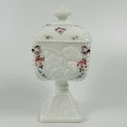 Vintage Westmoreland Floral Pedestal Milk Glass Wedding Box/candy Dish 8”