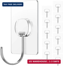 Adhesive Wall Hooks No Drill Large Clear Heavy Duty,13LB Sticky 12 Pack