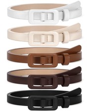 5 Pack Women Skinny Leather Belt Thin Waist No Hole Belt for Ladies Jeans Dre...