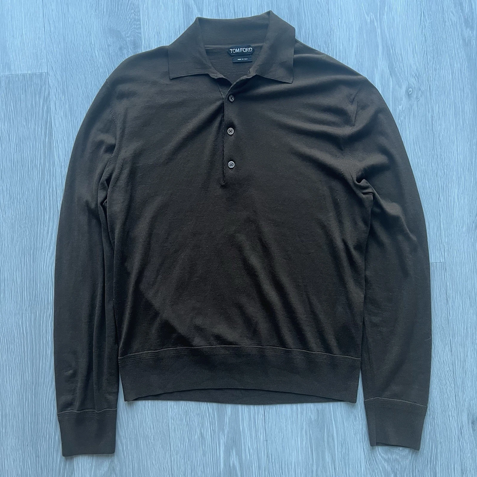 Tom Ford — Tom Ford Classic Brown Wool Long Sleeve Jumper Polo Shirt