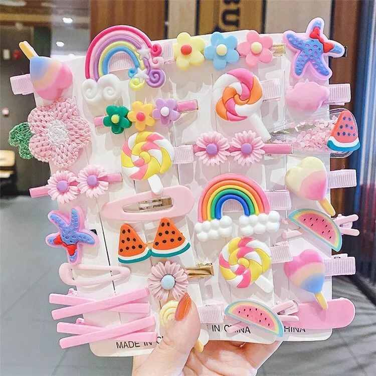 Linchaofengbaodan Hairpin Candy-colored Kid's Hair Accessories,Kids Hair Clips, Kids Clips Styling,Pin,Flower Rainbow Candy Fruits Butterfly Cute 52 Pieces