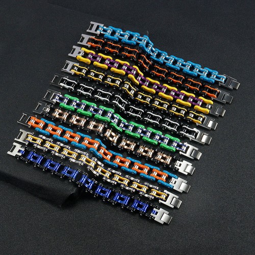 Heavy Sturdy Mens Bracelets,Orange Biker Bicycle Motorcycle Chain Link Bracelets - Picture 8 of 16