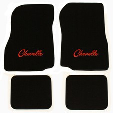 New 1968 - 1972 Chevelle Floor Mats Black Carpet Embroidered Red Logo Set Of 4