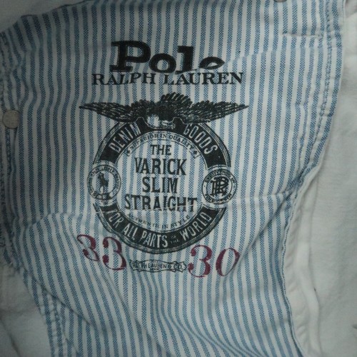 Polo Ralph Lauren Jeans Men 33x30 White Varick Slim Straight Five Pocket Skulls - Picture 9 of 13