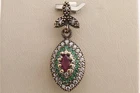 Turkish Jewelry Marquise Cut Ruby White EmeraldTopaz 925 Sterling Silver Pendant