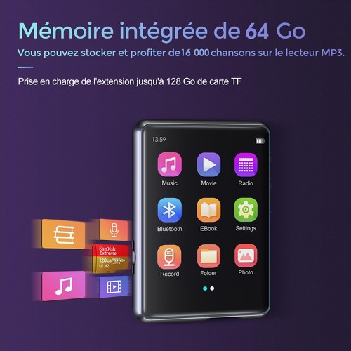 64Go Lecteur MP3 avec Bluetooth 5.3 Lecteur Audio sans Perte HiFi avec Haut-P... - Foto 3 di 7