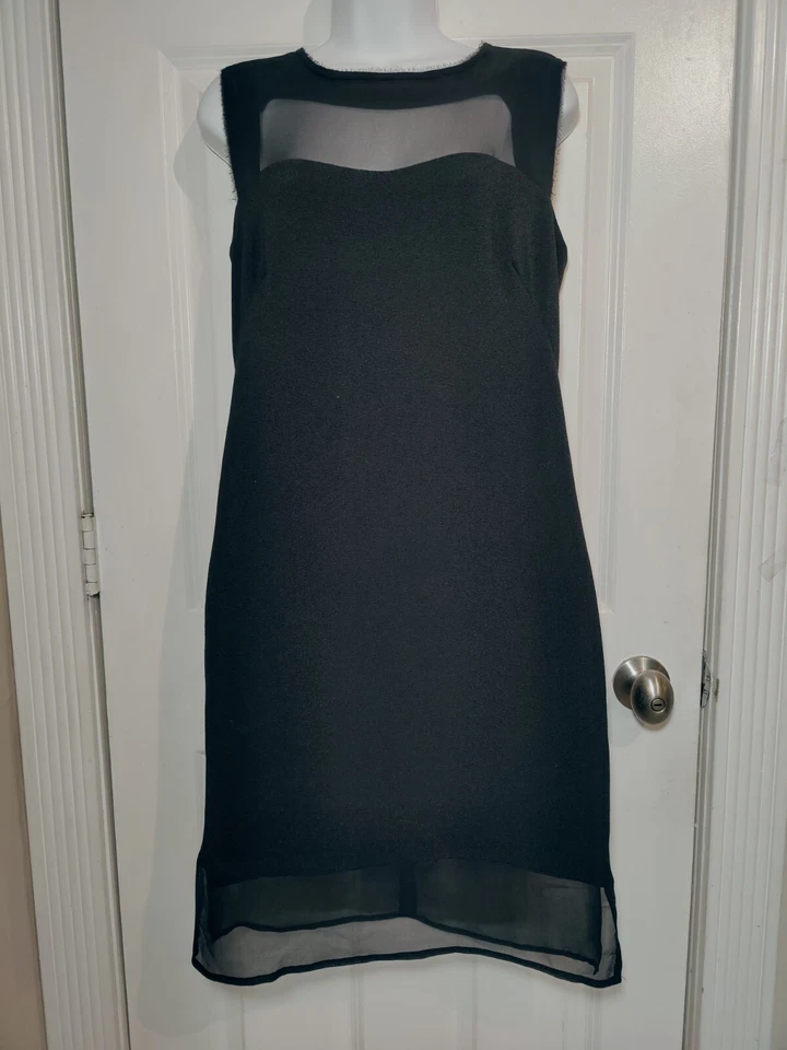 Jessica Simpson Black Shift Mesh Knee-Length Sleeveless Eyelash Trim LBD Dress 8 - Image 2 of 4