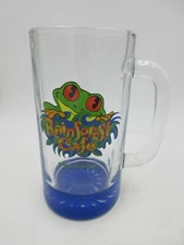 Rainforest Cafe Orlando Florida Beer Glass with Blue Bottom 6" Tall heavy
