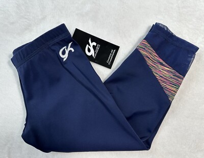 New GK Elite LEGGINGS Gymnastics BLUE Leotard PANTS Capri Tights SPANDEX Size CL