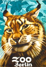 Vintage Zoo Art CANVAS PRINT Berlin Germany Lynx Cat 24"X36"