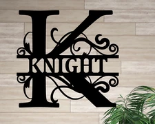 Custom Flourish Split Letter Metal Monogram, Personalized Family Last Name Sign
