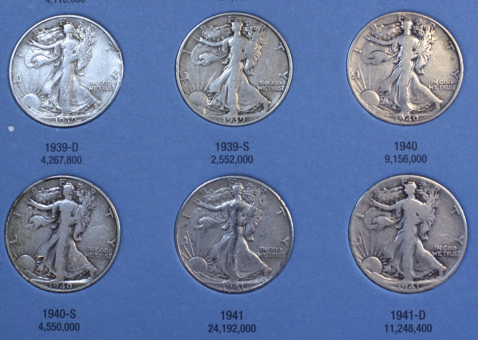 Walking Liberty Half Dollars 1937-1947 G-XF New Whitman Folder Complete WL50 B1 - Image 4 of 4