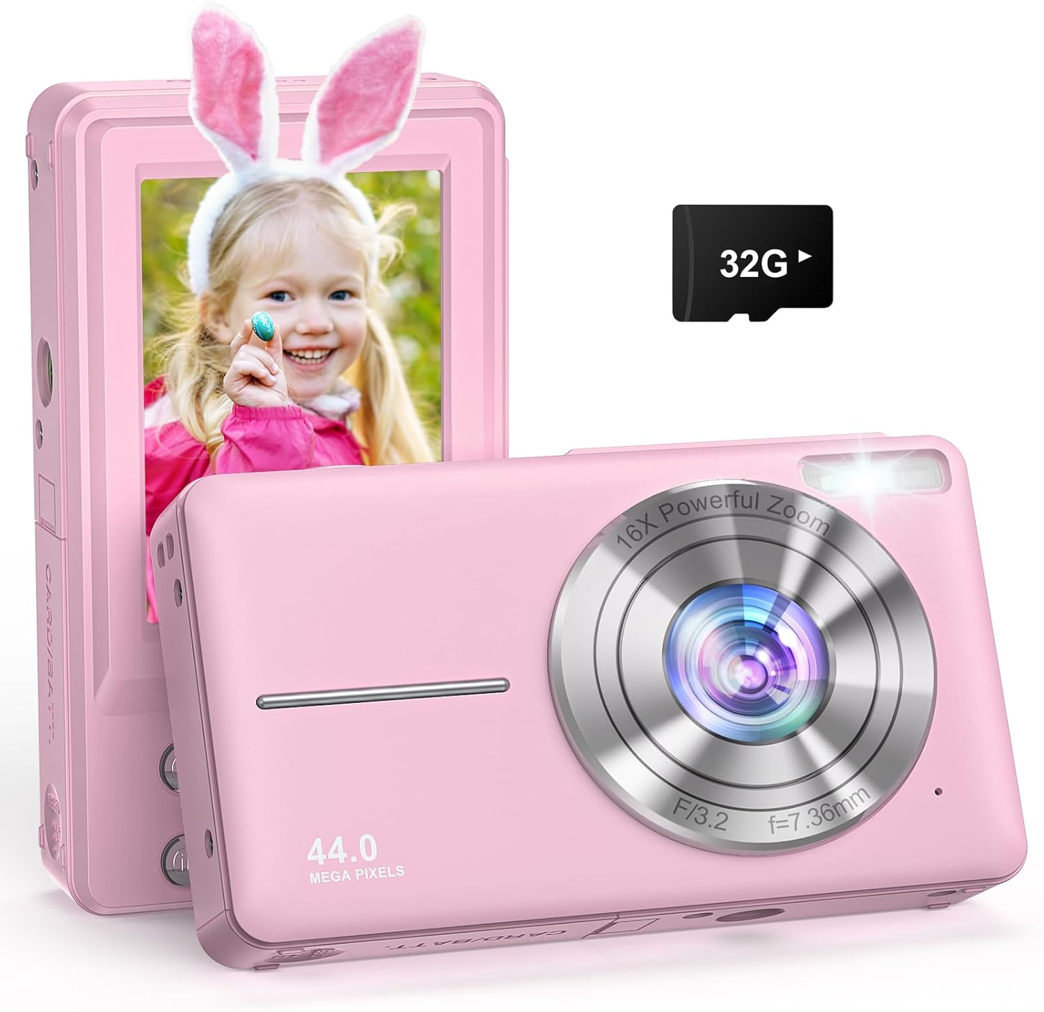 44MP FHD 1080P Digital Camera for Kids with 32GB Card, Point and Shoot Design-image
