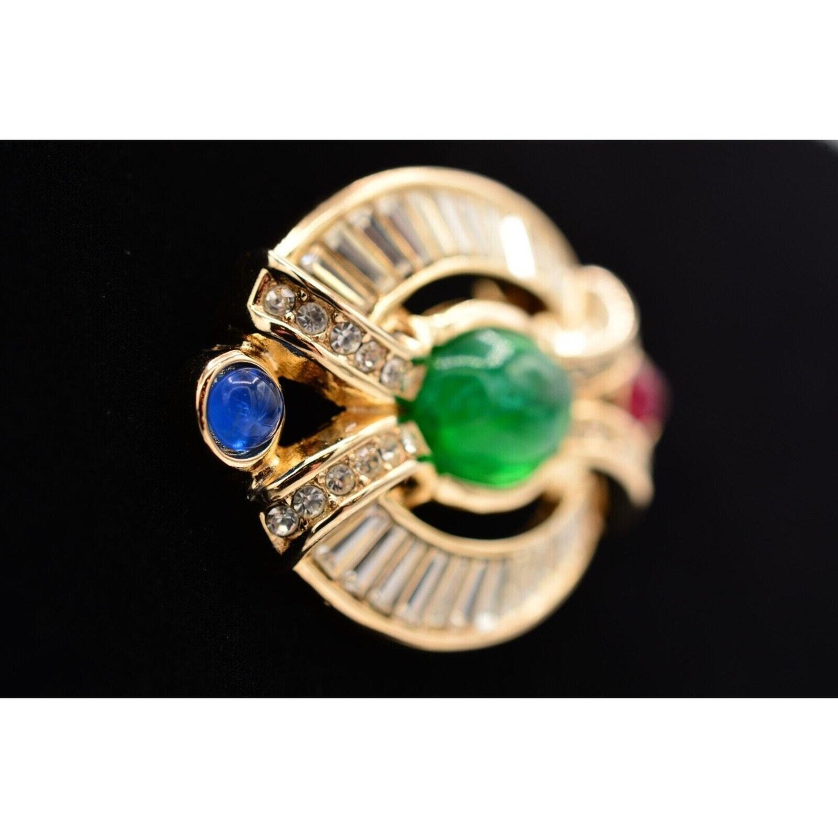 Christian Dior Vintage Cabochon Pin Brooch Baguette Crystal Christian Dior Vintage Cabochon Pin Brooch Baguette Crystal