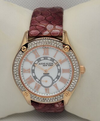 Ladies Anne Klein NY Rose Gold Tone Crystal Bezel Leather  display picture 3